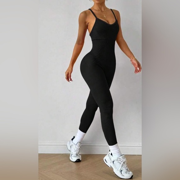 NEW Black Women's Crossback Jumpsuit - Picture 2 of 5